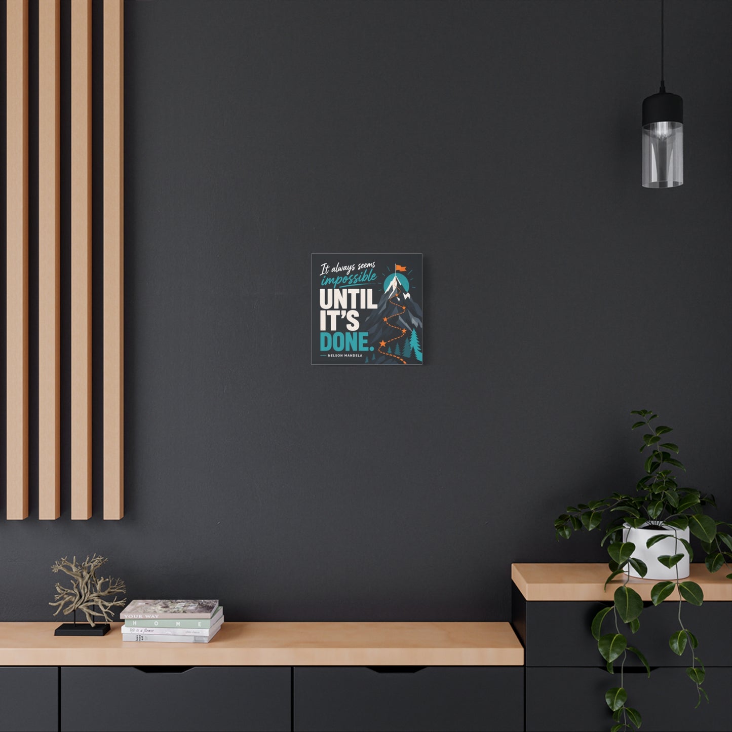 "It Always Seems Impossible Until It's Done" Motivational Canvas Wall Art - Mountain Quote Print, Teal And Orange Typography Decor - Modern Inspirational Living Room Office Wall Decor - Ready to Hang