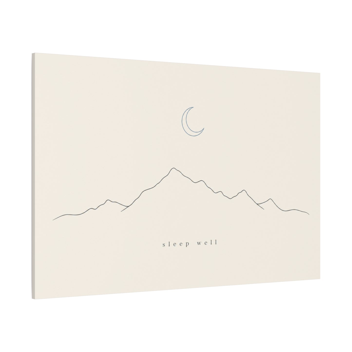 "Sleep Well" Minimalist Mountain Canvas Wall Art - Crescent Moon Line Drawing, Neutral Beige Canvas Print - Modern Bedroom Wall Decor, Nursery Home Decoration, Meditation Space - Ready to Hang