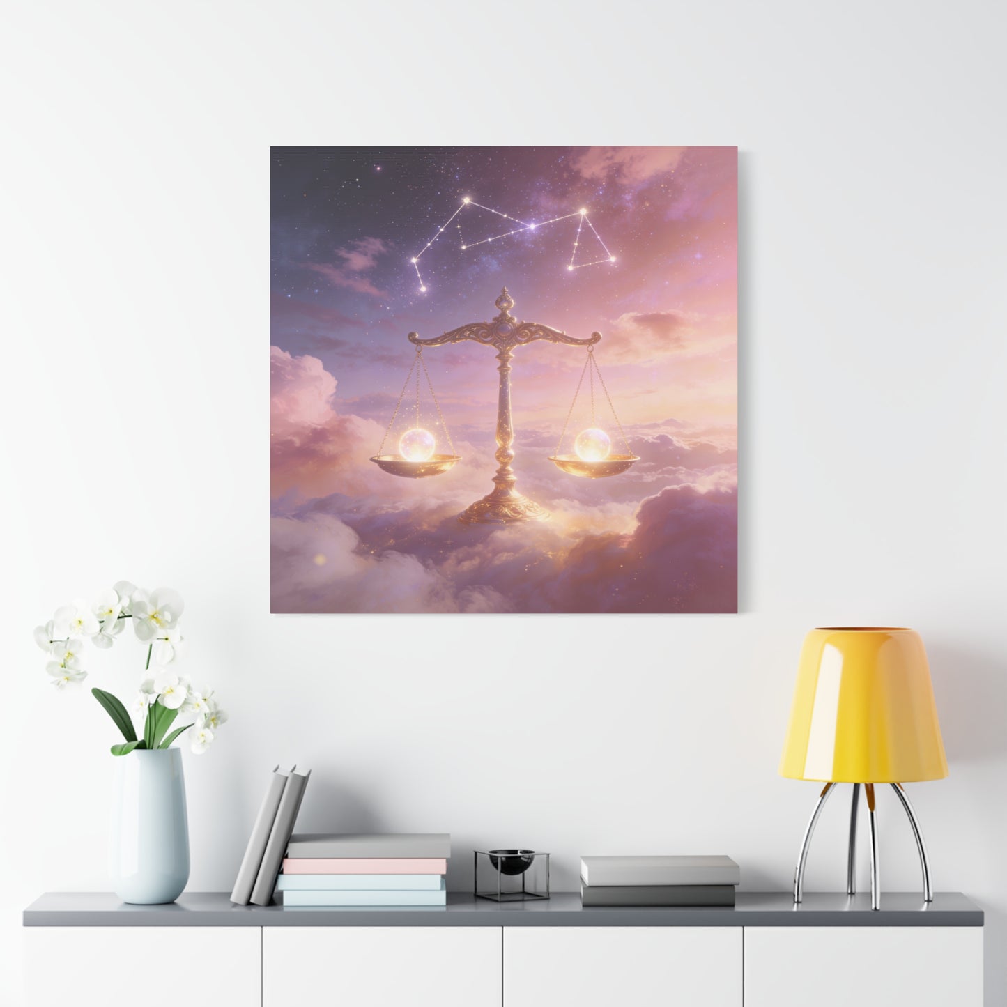 Libra Zodiac Canvas Wall Art - Celestial Scales, Pink Purple Sky, Astrology Decor - Dreamy Matte Canvas Print - Bedroom Wall Decor, Meditation Space Accent, Office Art - Bedroom Home Decoration