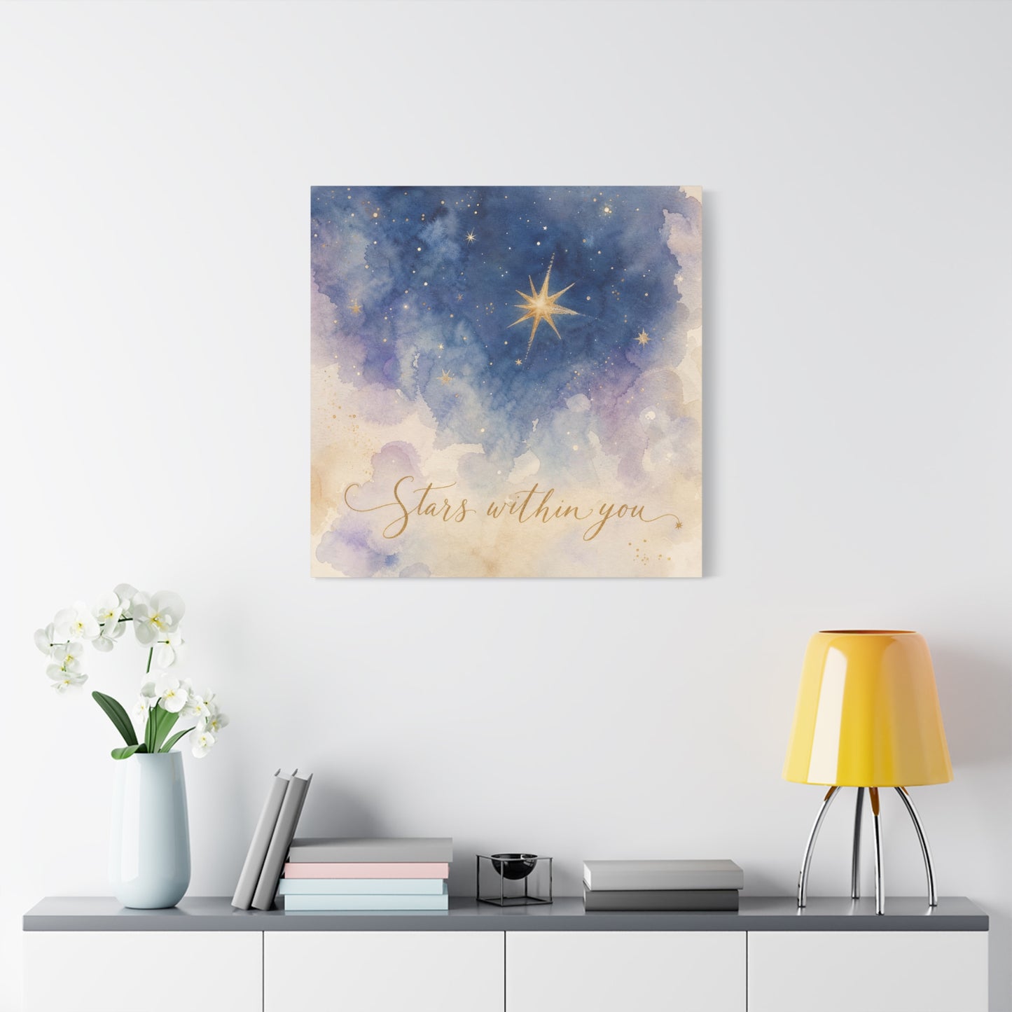 "Stars Within You" Celestial Canvas Wall Art - Watercolor Night Sky Quote Print - Gold Star Galaxy Decor - Inspirational Bedroom Wall Decor, Nursery Home Decoration, Bohemian Office Art