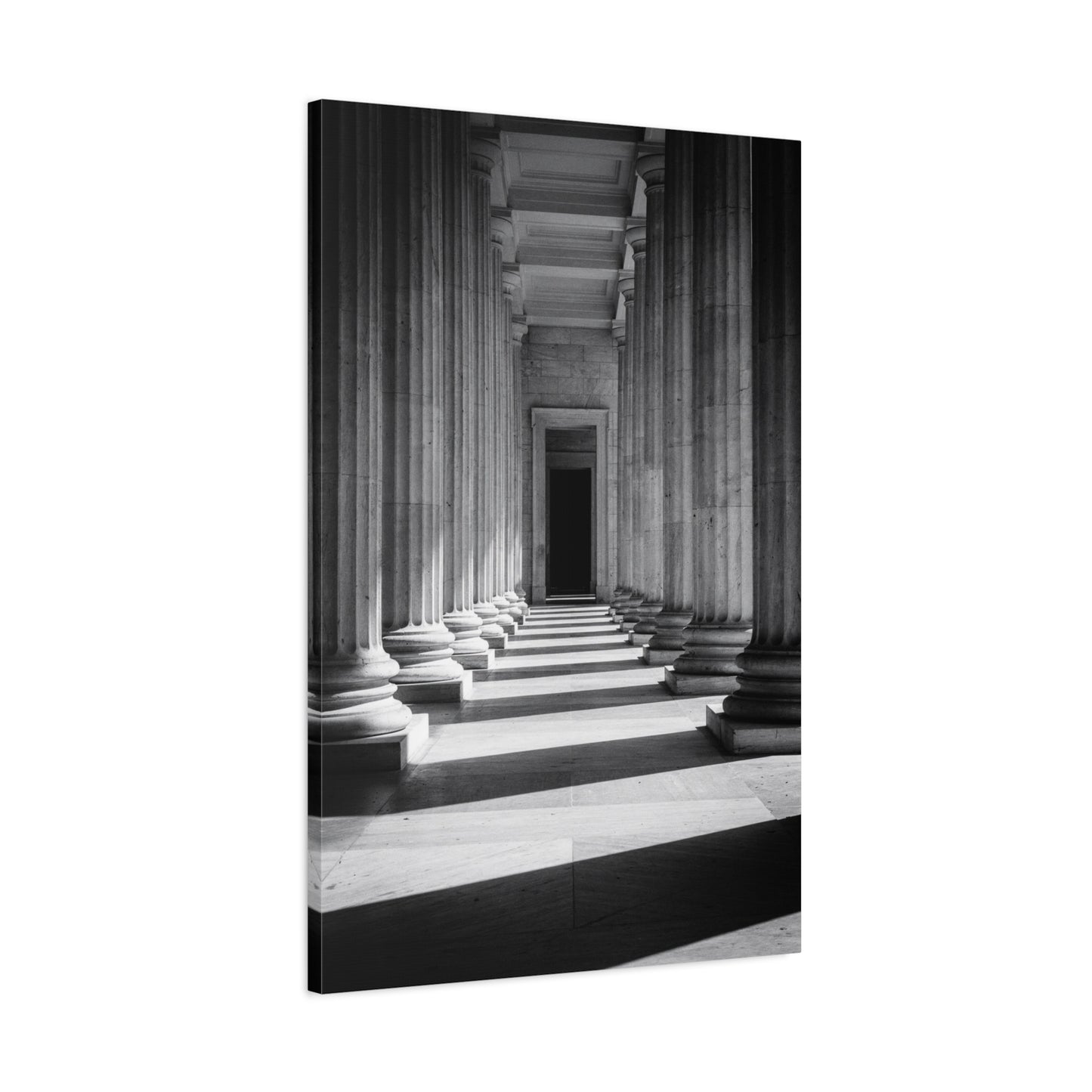 Black And White Classical Column Hallway Canvas Wall Decor - Architectural Art Print, Dramatic Light And Shadow, Minimalist Interior Accent - Living Room Decoration Office Display