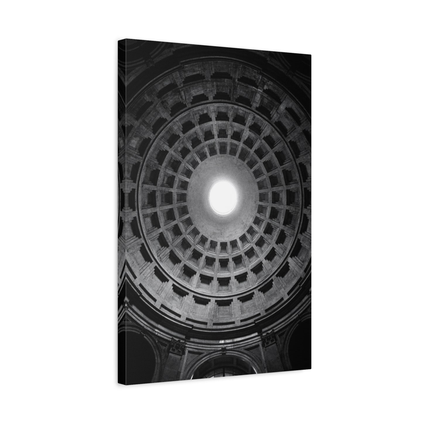 Pantheon Dome Canvas Wall Decor - Black And White Architectural Oculus Art Print - Modern Monochrome Cotton Print - Contemporary Living Room Accent, Bedroom Decoration, Office Interior