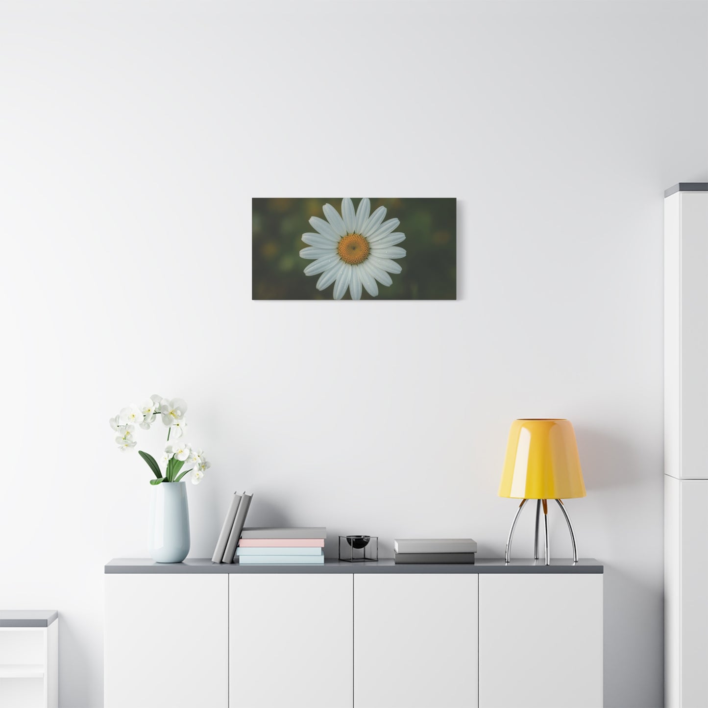 White Daisy Canvas Wall Art - Botanical Flower Close Up Art Print, Soft Green Background - Matte Cotton Art Print, Minimalist Floral Style - Bedroom Wall Decor Office Accent - Modern Farmhouse Style