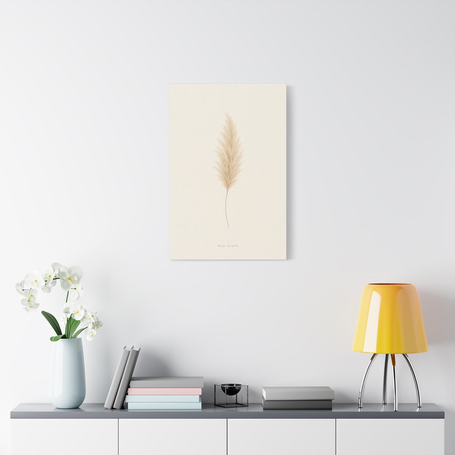 "Stay Gentle" Pampas Grass Canvas Wall Art - Minimalist Botanical Beige Neutral Print - Soft Contemporary Wall Decor - Bedroom Home Decoration, Living Room Accent, Meditation Space - Ready to Hang
