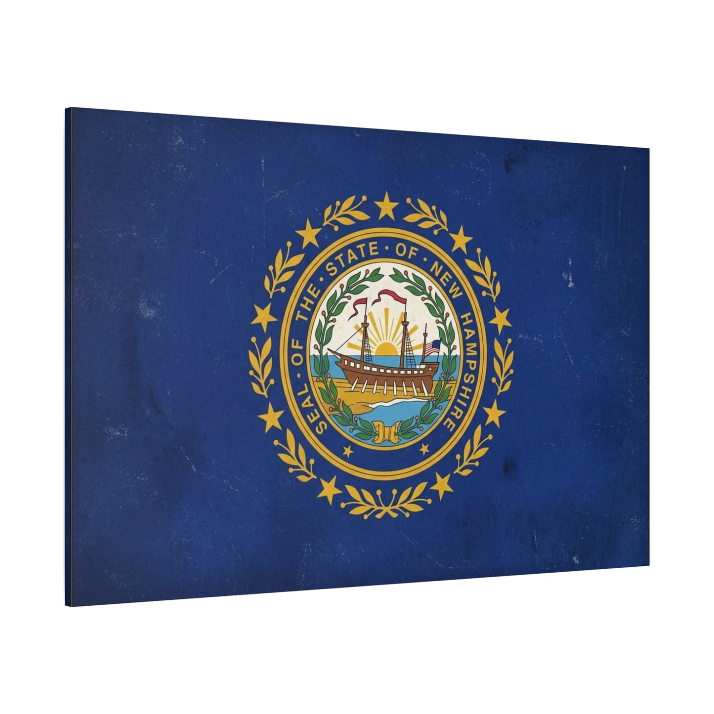 "Seal Of The State Of New Hampshire" Flag Canvas Wall Art - Vintage State Pride Decor, Blue Gold Emblem Print - Rustic Americana Style - Living Room Decoration - Office Wall Art - Ready to Hang