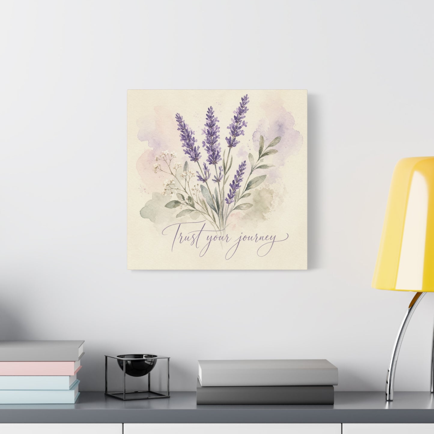 "Trust Your Journey" Lavender Canvas Wall Art - Watercolor Botanical Floral Decor - Soft Purple Sage Green Bouquet, Inspirational Bedroom Wall Decor, Farmhouse Office Home Decoration - Ready to Hang