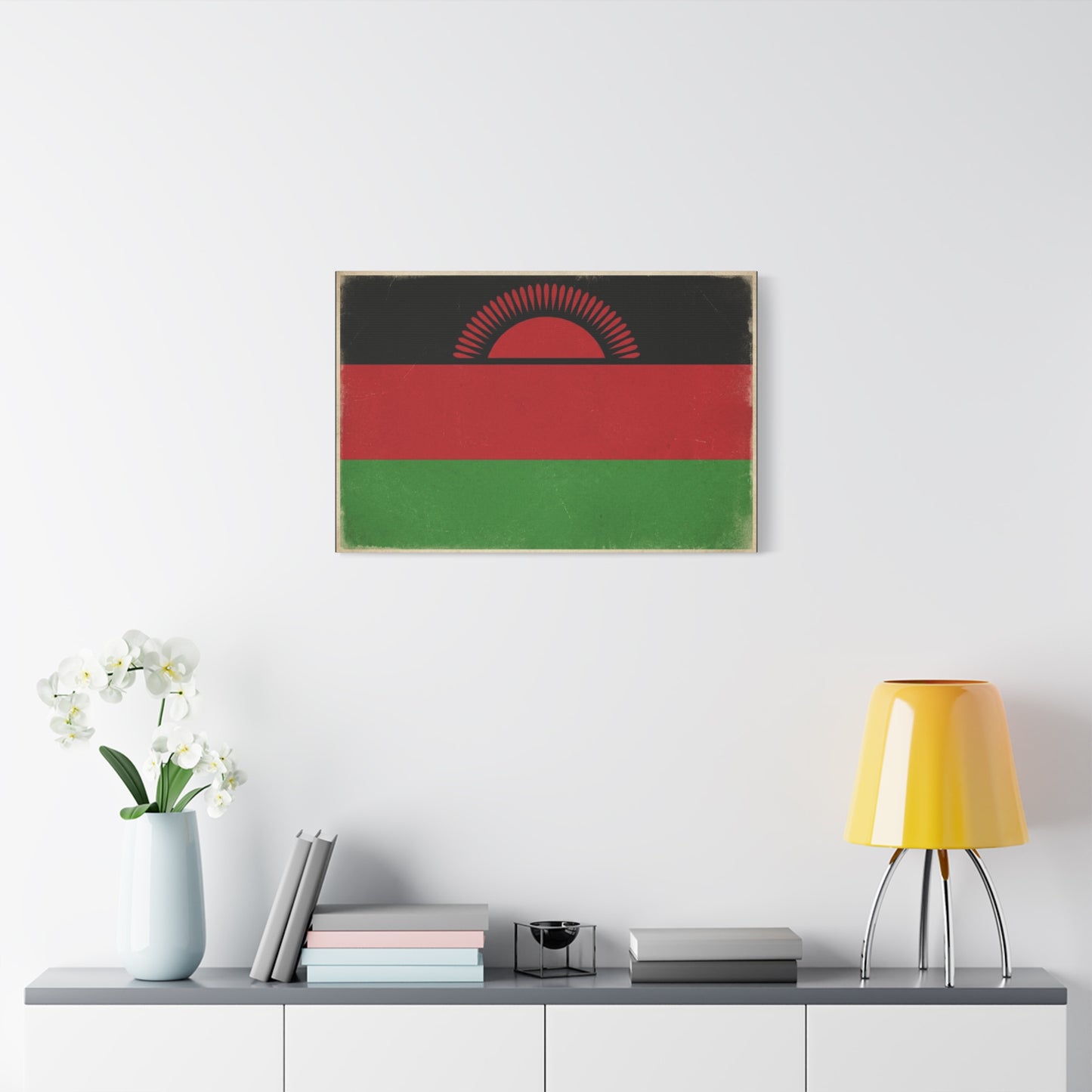 Malawi Flag Canvas Wall Art - Vintage Rising Sun National Flag Print, Pan African Red Black Green Design - Matte Canvas Decor - Living Room Wall Decor, Office Art Accent - Bedroom Home Decoration