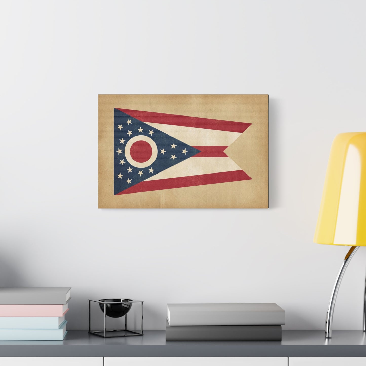 Ohio State Flag Canvas Wall Art - Vintage Buckeye Banner Print, Patriotic Red White Blue Decor - Rustic Americana Style - Living Room Home Decoration - Living Room Wall Decor - Bedroom Home Decoration