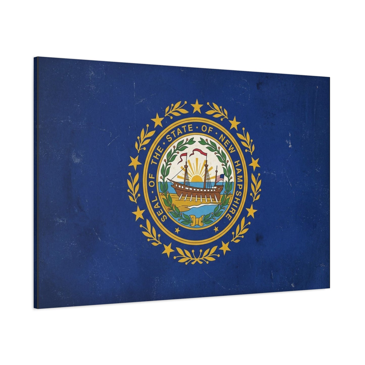 "Seal Of The State Of New Hampshire" Flag Canvas Wall Art - Vintage State Pride Decor, Blue Gold Emblem Print - Rustic Americana Style - Living Room Decoration - Office Wall Art - Ready to Hang