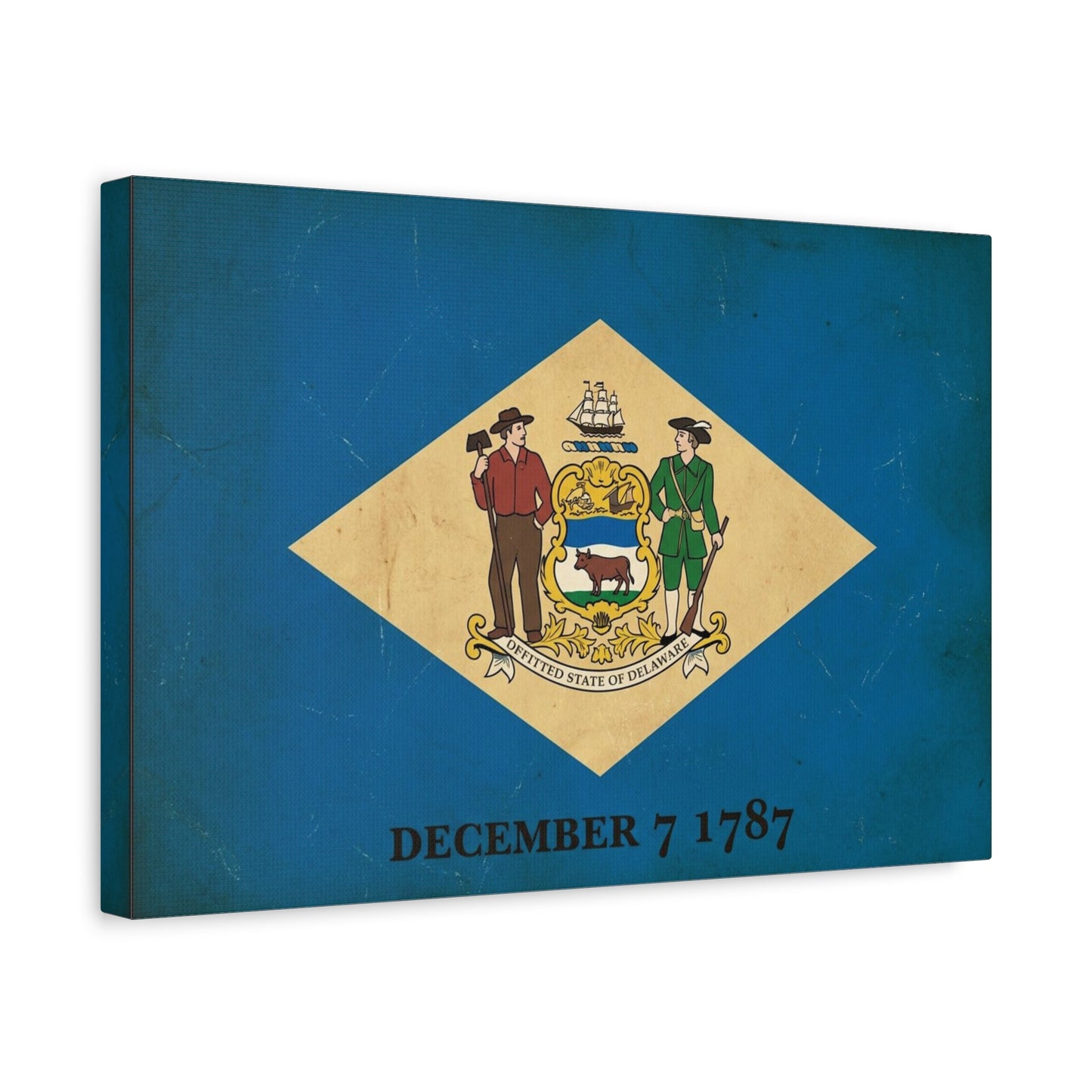 Delaware State Flag Canvas Wall Art - "December 7 1787" Vintage Blue Banner Print - Patriotic Historical Decor, Matte Canvas, Living Room Wall Decor, Office Art - Ready to Hang - Ready to Hang
