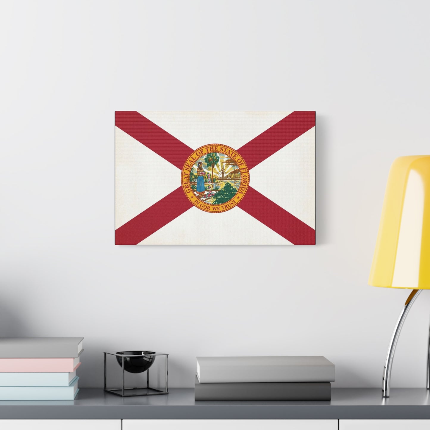 "Great Seal Of The State Of Florida In God We Trust" Florida Flag Canvas Wall Art - Vintage State Pride Decor, Red White Banner Print, Living Room Home Decoration - Office Wall Art - Ready to Hang