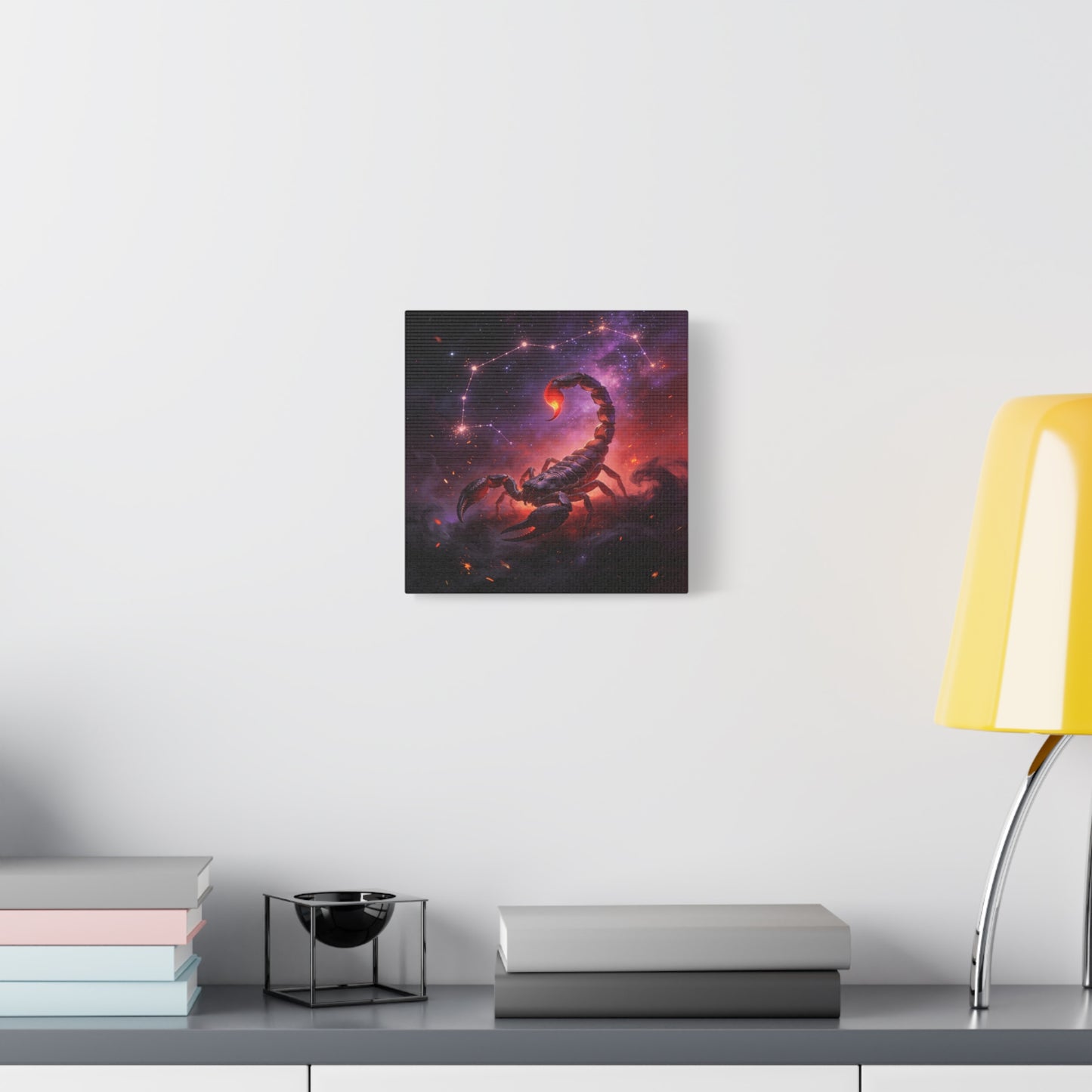 Scorpio Zodiac Canvas Wall Art - Celestial Scorpion Constellation Galaxy Print, Fiery Purple Space Illustration - Matte Canvas Decor - Bedroom Wall Hanging, Dorm Room Accent - Bedroom Home Decoration