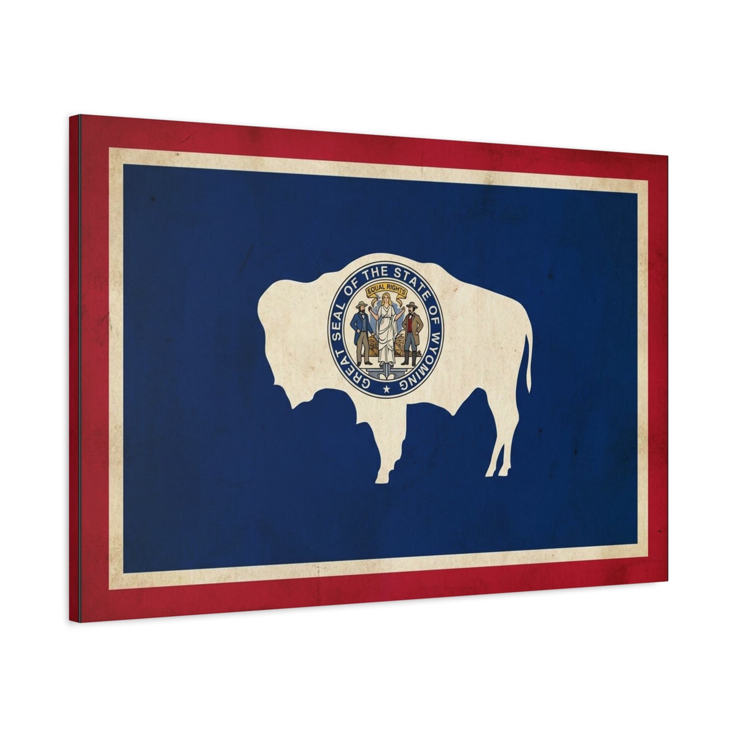 Wyoming State Flag Canvas Wall Art - Great Seal Of The State Of Wyoming Buffalo Print - Vintage Patriotic Western Decor - Rustic Americana Style - Living Room Wall Decor - Bedroom Home Decoration