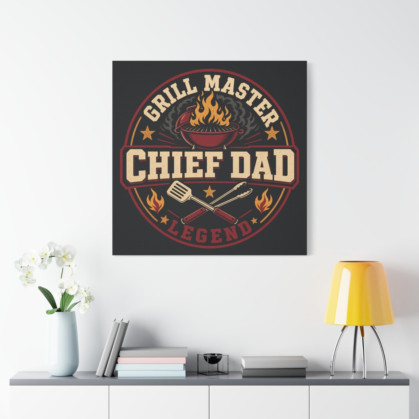 "Grill Master Chef Dad Legend" Canvas Wall Art - Vintage BBQ Typography Print, Rustic Kitchen Decor, Man Cave Wall Hanging, Retro Barbecue Poster Style Home Accent - Ready to Hang - Ready to Hang