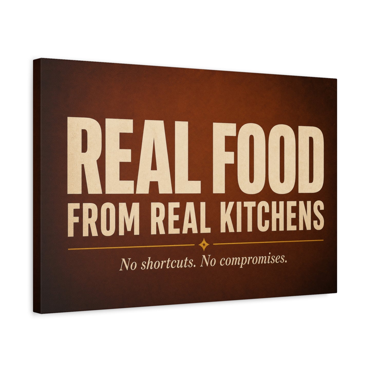"Real Food From Real Kitchens" Typography Canvas Wall Art - Rustic Kitchen Quote Decor, Vintage Brown Minimalist Sign - Farmhouse Dining Room Decoration - Living Room Wall Decor - Ready to Hang