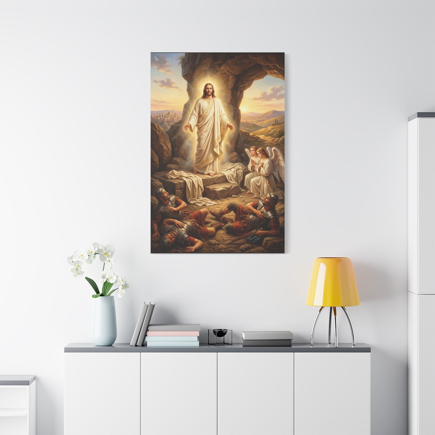 Jesus Christ Resurrection Canvas Wall Art - Empty Tomb, Angels, Roman Guards - Traditional Religious Print, Living Room Wall Decor, Bedroom Home Decoration - Bedroom Home Decoration - Ready to Hang
