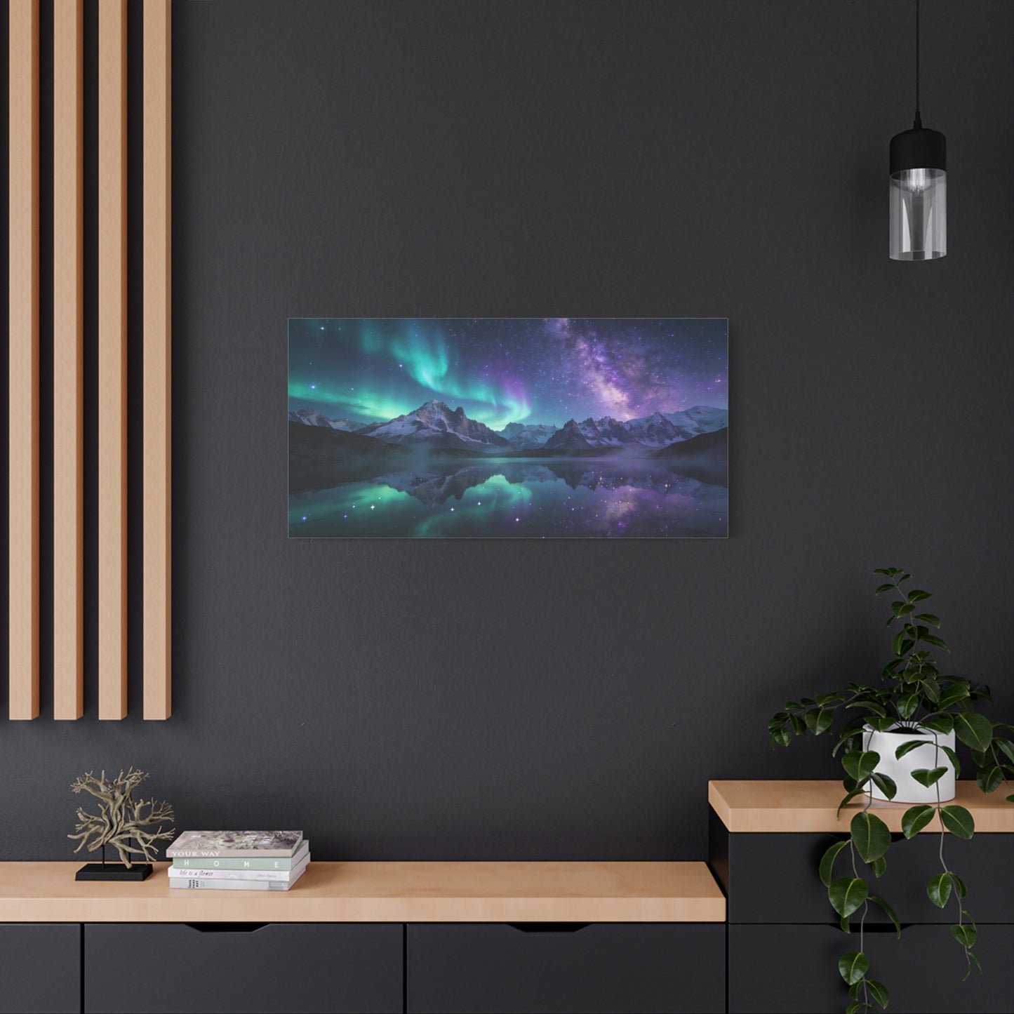 Aurora Borealis Mountain Lake Canvas Wall Art - Starry Night Sky Landscape Print, Milky Way Reflection, Contemporary Nature Decor - Living Room Wall Decor, Bedroom Home Decoration - Ready to Hang