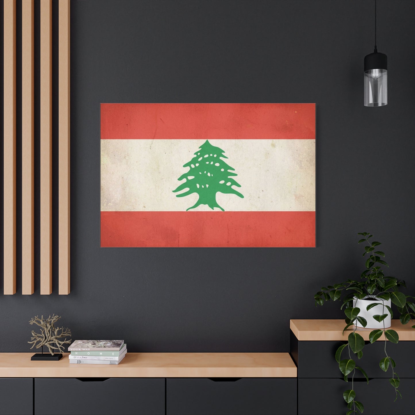 Lebanon Flag Canvas Wall Art - Vintage Cedar Tree Patriotic Print, Distressed Red White Green Artwork - Traditional Style, Living Room Wall Decor, Bedroom Home Decoration - Bedroom Home Decoration