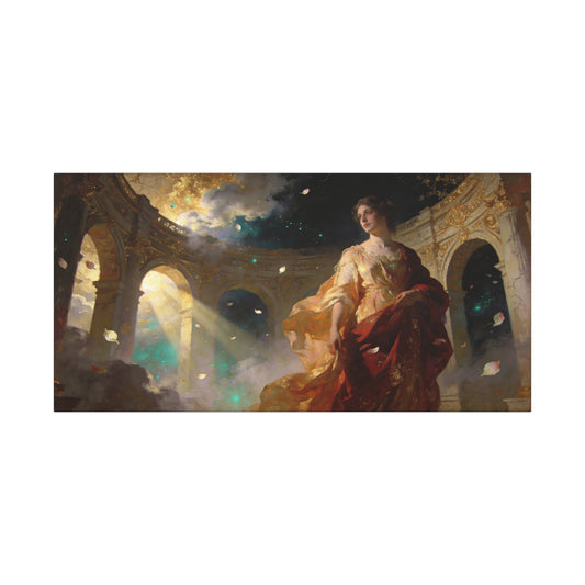 Ethereal Woman In Gilded Ruins Canvas Wall Art - Romantic Classical Painting, Golden Light, Cotton Art Print, Contemporary Style - Living Room Wall Decor, Bedroom Home Decoration - Ready to Hang