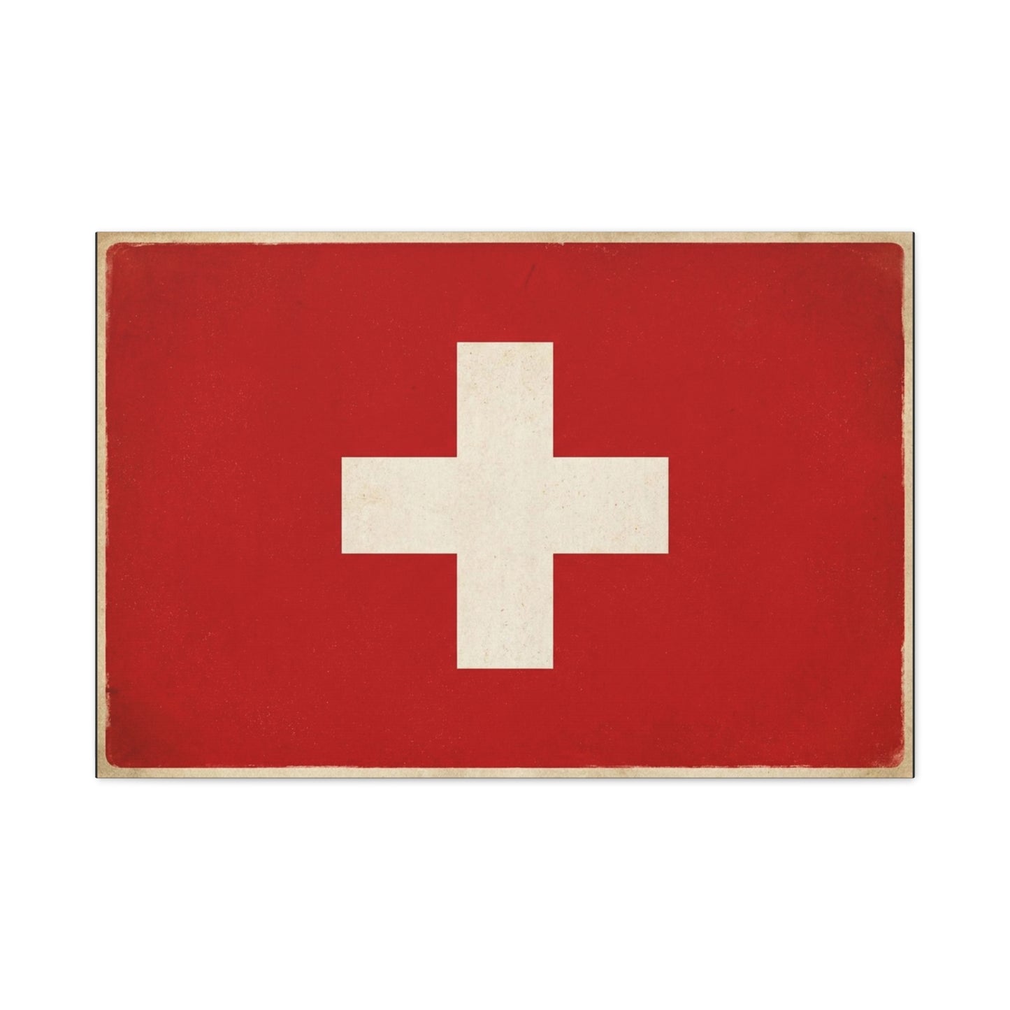 Swiss Flag Canvas Wall Art - Vintage Red White Cross Print, Patriotic Minimalist Decor - Rustic Travel Style - Living Room Wall Decor, Office Art - Bedroom Home Decoration - Bedroom Home Decoration
