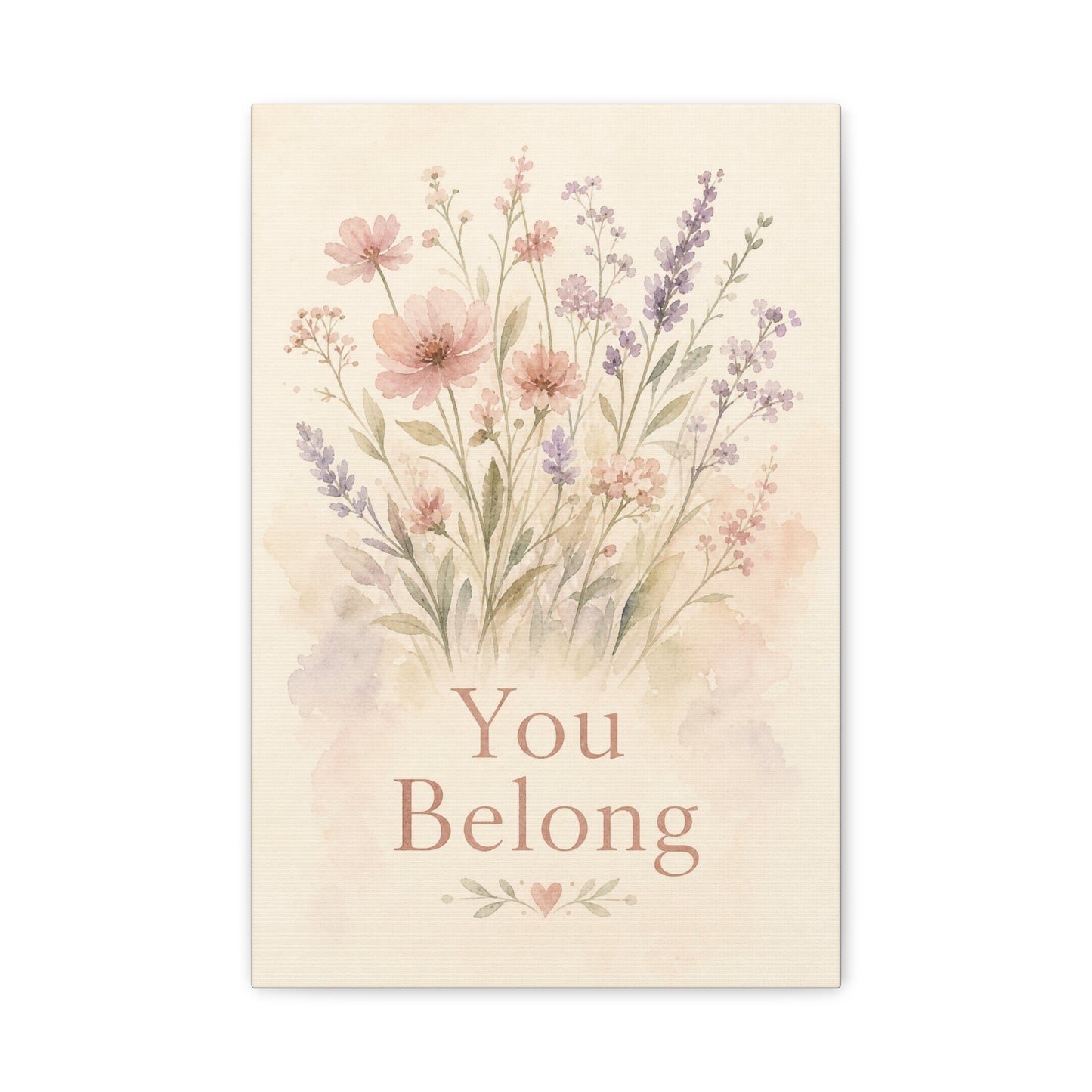 "You Belong" Floral Canvas Wall Art - Watercolor Wildflower Quote Print, Pink Lavender Botanical Decor - Inspirational Bedroom Home Decoration, Nursery Wall Hanging - Bedroom Home Decoration