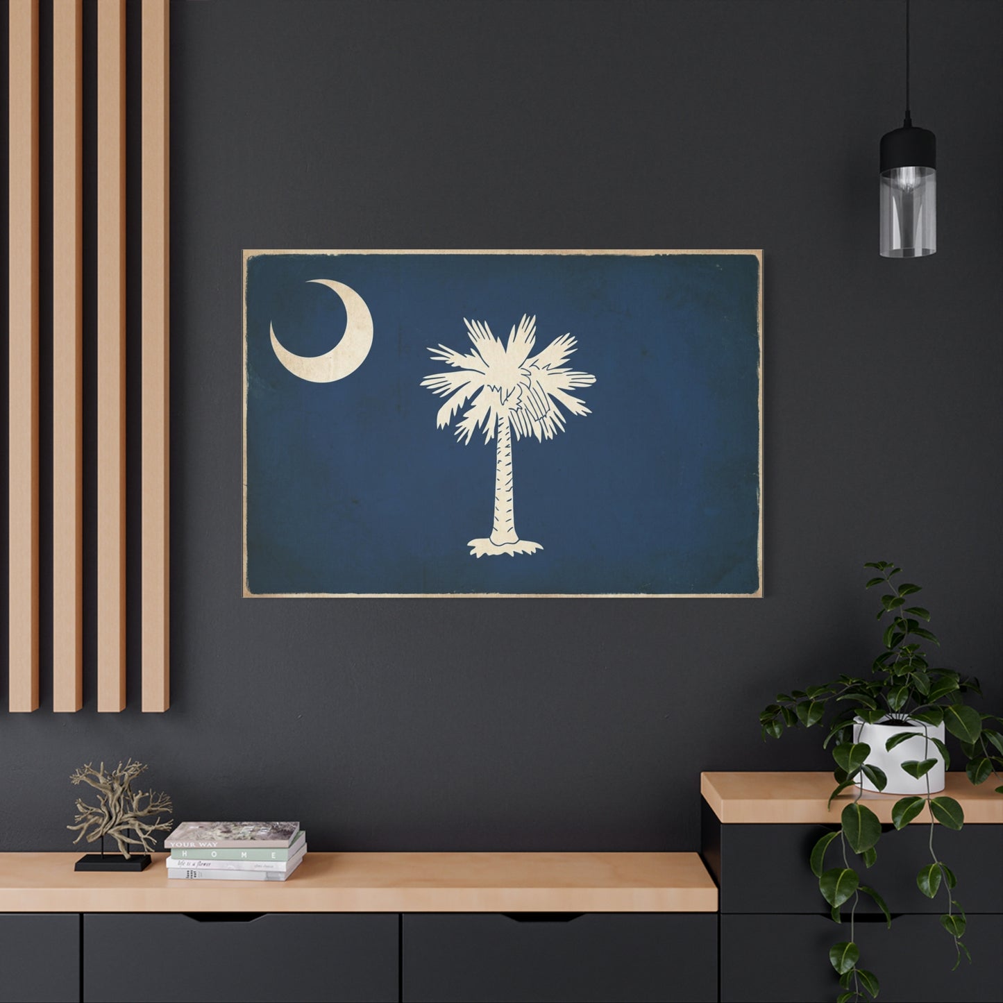 South Carolina Flag Canvas Wall Art - Crescent Moon Palmetto Tree Print, Vintage Navy State Decor - Rustic Patriotic Style - Living Room Wall Decor, Office Home Decoration - Bedroom Home Decoration