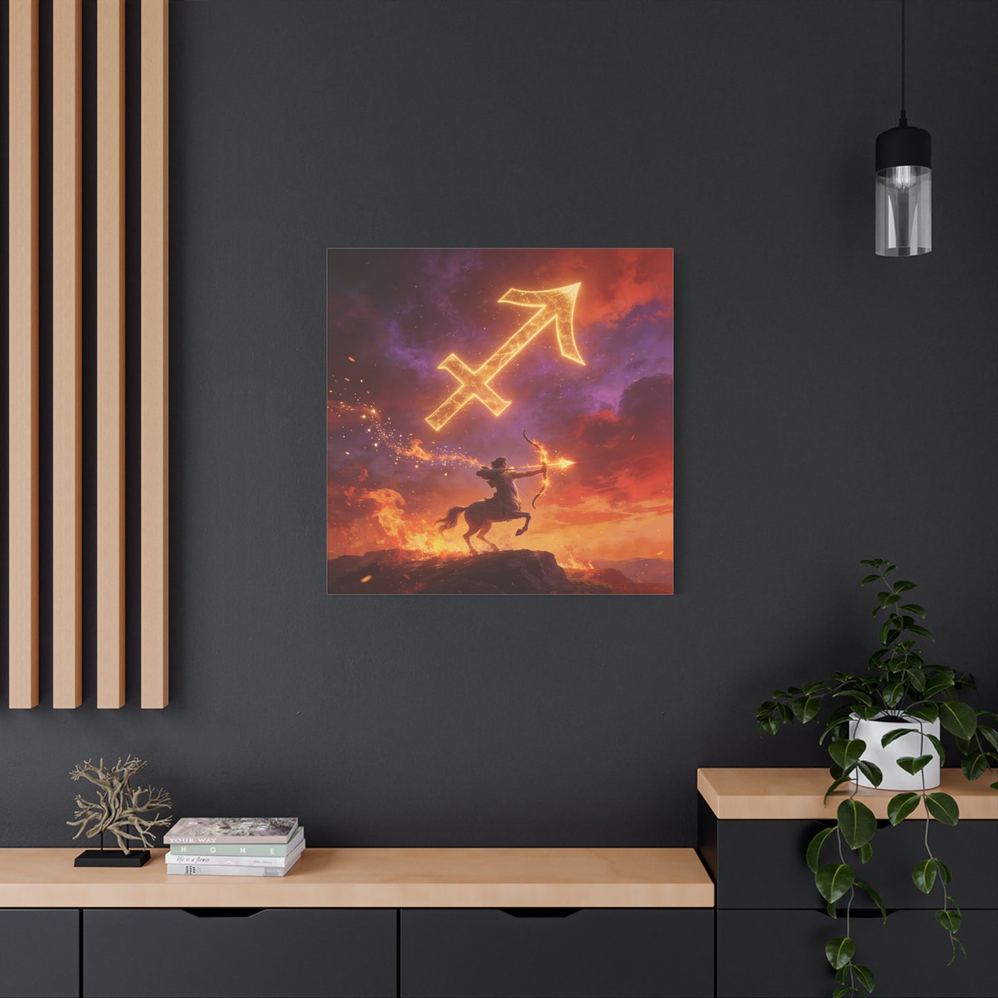 Sagittarius Zodiac Canvas Wall Art - Fiery Centaur Archer Astrology Print, Glowing Constellation Symbol - Matte Canvas Decor - Fantasy Style For Bedroom, Office Wall Art - Bedroom Home Decoration
