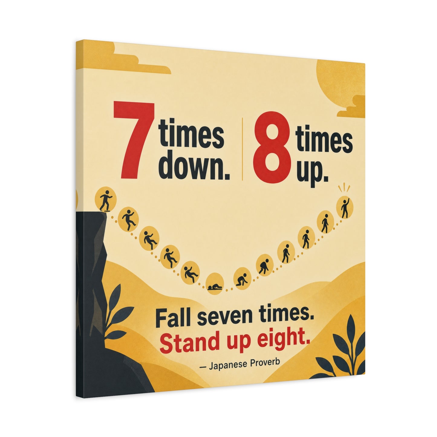 "Fall Seven Times. Stand Up Eight." Inspirational Canvas Wall Art - Japanese Proverb Quote Print, Minimalist Typography Decor, Modern Bedroom Home Decoration - Ready to Hang - Living Room Wall Decor