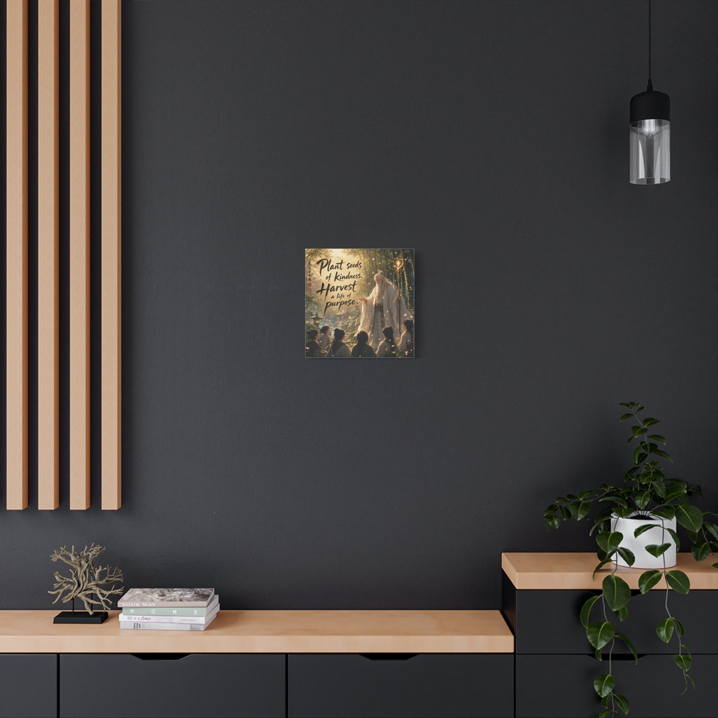 "Plant Seeds Of Kindness. Harvest A Life Of Purpose." Zen Canvas Wall Art - Wise Elder In Bamboo Garden, Inspirational Typography Print - Traditional Style, Bedroom Meditation Decor - Office Wall Art