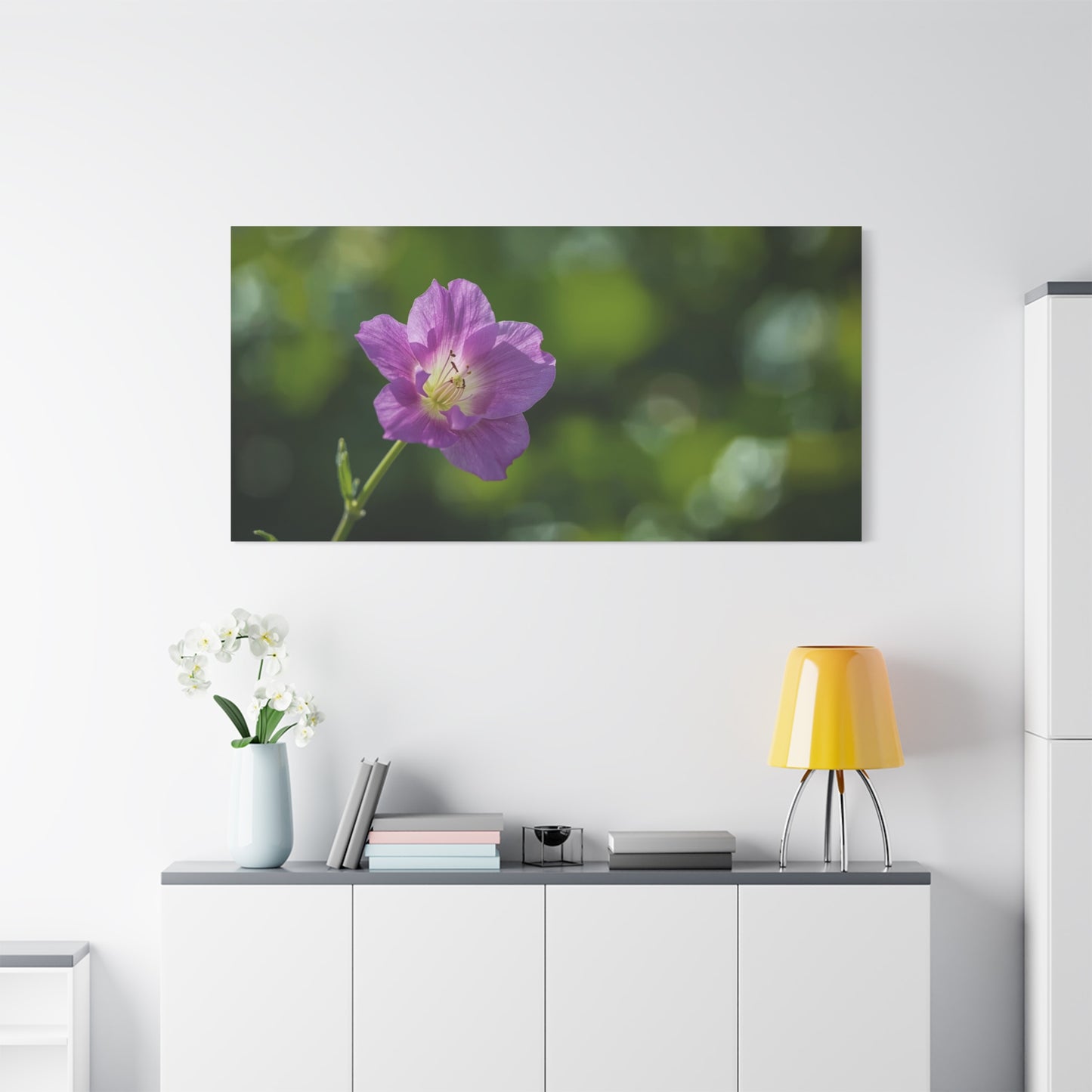 Purple Wildflower Canvas Wall Art - Botanical Floral Close Up Art Print - Soft Green Bokeh Background - Contemporary Nature Decor - Bedroom Wall Accent, Living Room Decoration - Ready to Hang