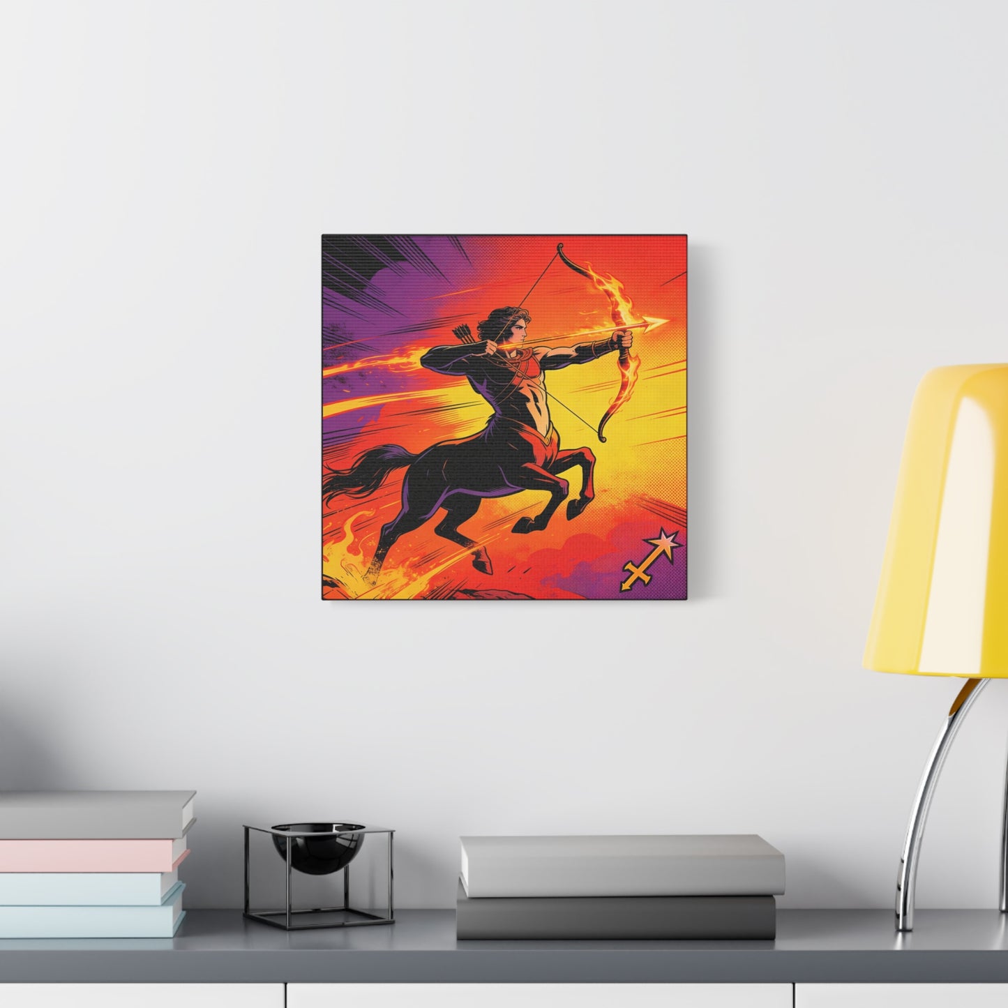 Sagittarius Centaur Archer Canvas Wall Art - Fiery Zodiac Illustration, Bold Mythology Decor - Matte Canvas Print, Modern Pop Art Style - Bedroom Home Decoration, Office Wall Decor - Ready to Hang