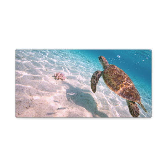 Sea Turtle Canvas Wall Art - Underwater Ocean Art Print, Coastal Beach Decor, Cotton Canvas Print, Serene Blue Seascape, Living Room Wall Decor, Bedroom Home Decoration - Bedroom Home Decoration