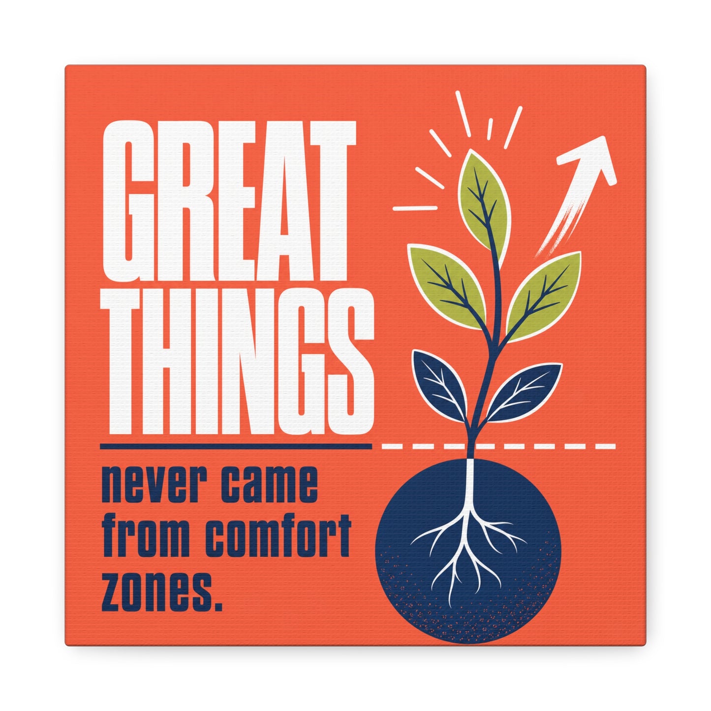 "Great Things Never Came From Comfort Zones" Typography Canvas Wall Art - Motivational Quote Print, Modern Orange Blue Office Decor, Bedroom Home Decoration - Office Wall Art - Bedroom Home Decoration