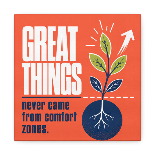 "Great Things Never Came From Comfort Zones" Typography Canvas Wall Art - Motivational Quote Print, Modern Orange Blue Office Decor, Bedroom Home Decoration - Office Wall Art - Bedroom Home Decoration