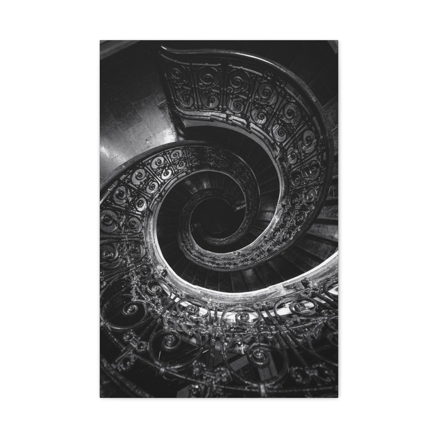Black And White Spiral Staircase Canvas Wall Art - Architectural Art Print, Moody Monochrome Interior, Modern Minimalist Style - Office Wall Decor, Living Room Accent - Bedroom Home Decoration