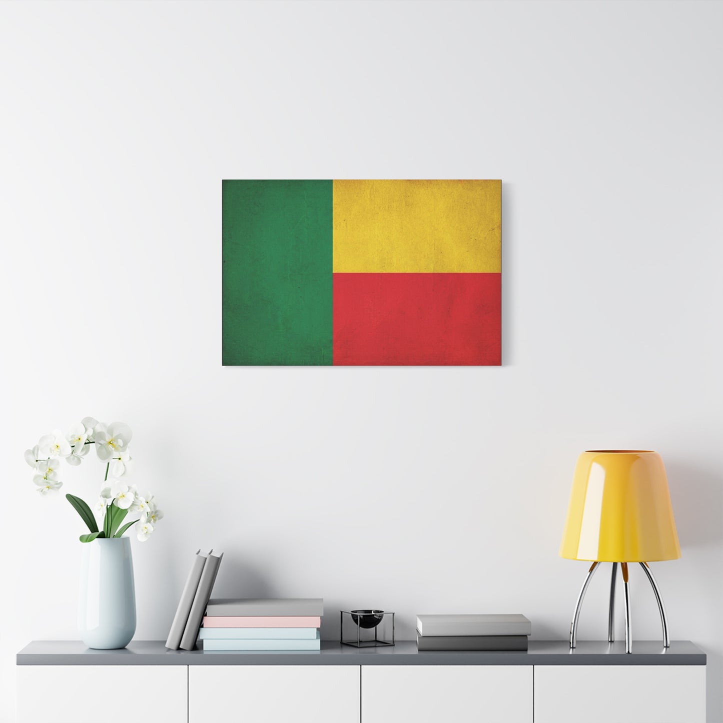Benin Flag Canvas Wall Art - Vintage National Flag Print, Color Block Design - Matte Cotton Artwork - Cultural Pride Decor, Living Room Wall Decor, Office Art - Bedroom Home Decoration - Ready to Hang