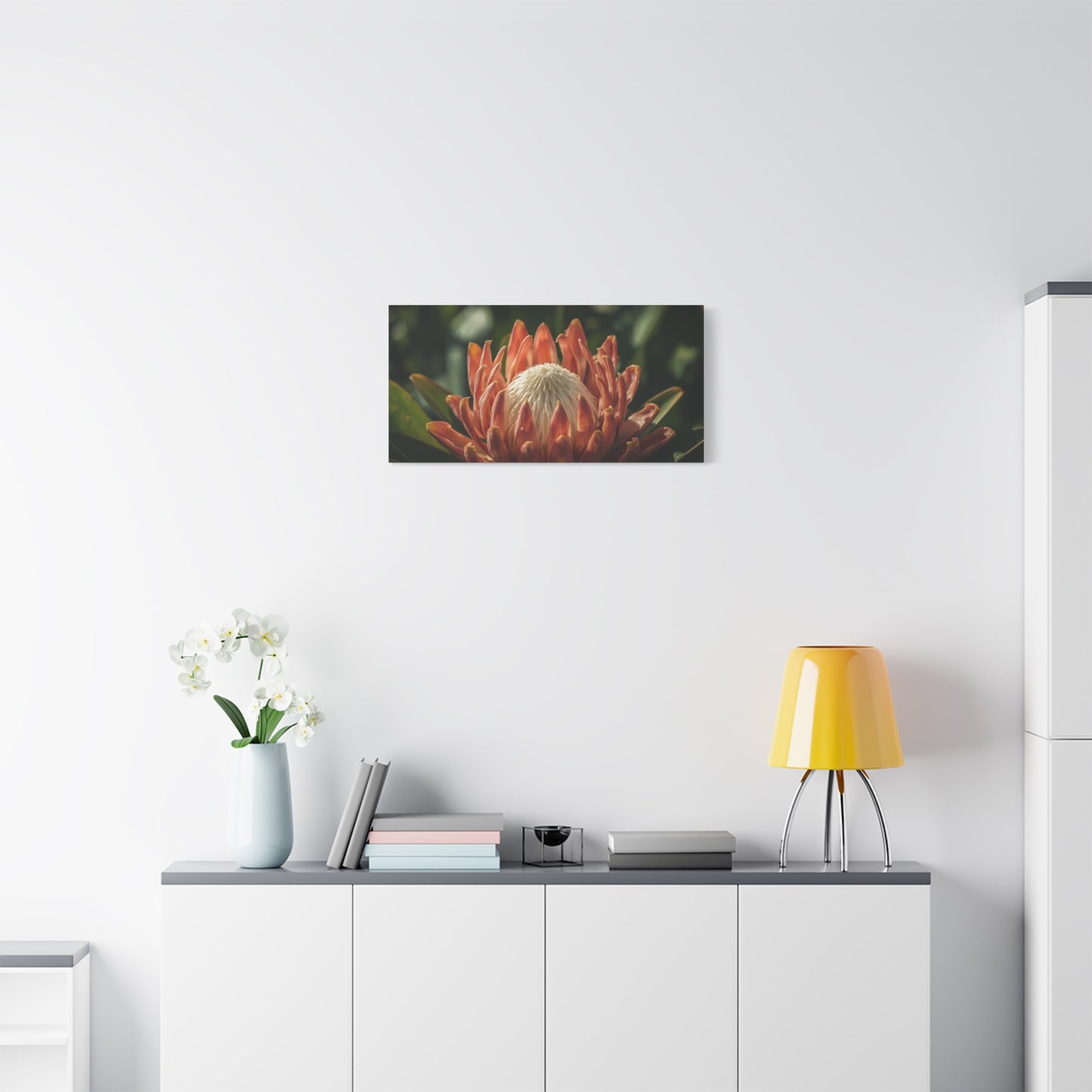 Protea Flower Canvas Wall Art - Botanical Floral Close Up, Soft Golden Light - Matte Cotton Print, Contemporary Style - Bedroom Decoration, Living Room Accent, Spa Wall Decor - Bedroom Home Decoration