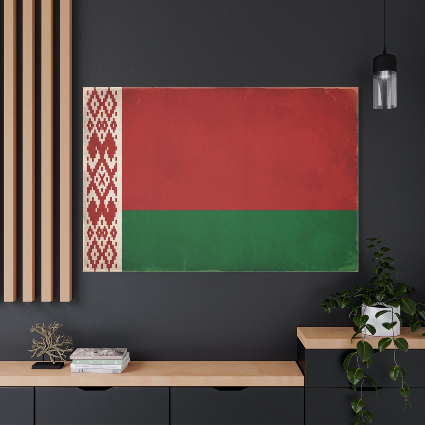 Belarus Flag Canvas Wall Art - Vintage Red Green National Banner Print, Patriotic Eastern Europe Decor - Textured Minimalist Style - Living Room Wall Decor - Modern Farmhouse Style - Ready to Hang
