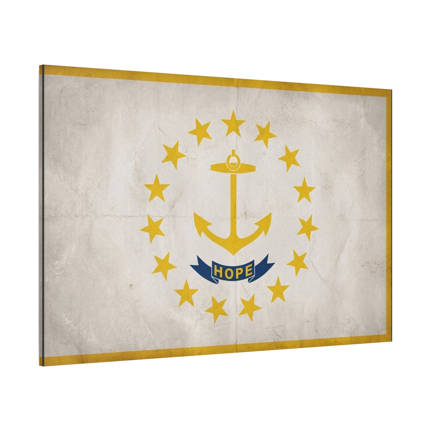 "HOPE" Rhode Island Flag Canvas Wall Art - Anchor And Stars State Print, Vintage Nautical Decor - Minimalist Gold Blue Design - Living Room Wall Decor - Bedroom Home Decoration - Cozy Reading Nook Art