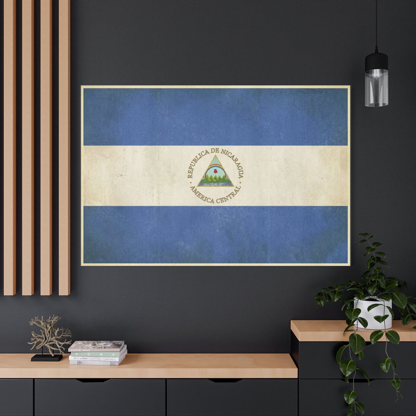 Republica De Nicaragua America Central Flag Canvas Wall Art - Vintage Blue White Country Print - Patriotic Heritage Decor - Living Room Home Decoration - Living Room Wall Decor - Cozy Reading Nook Art
