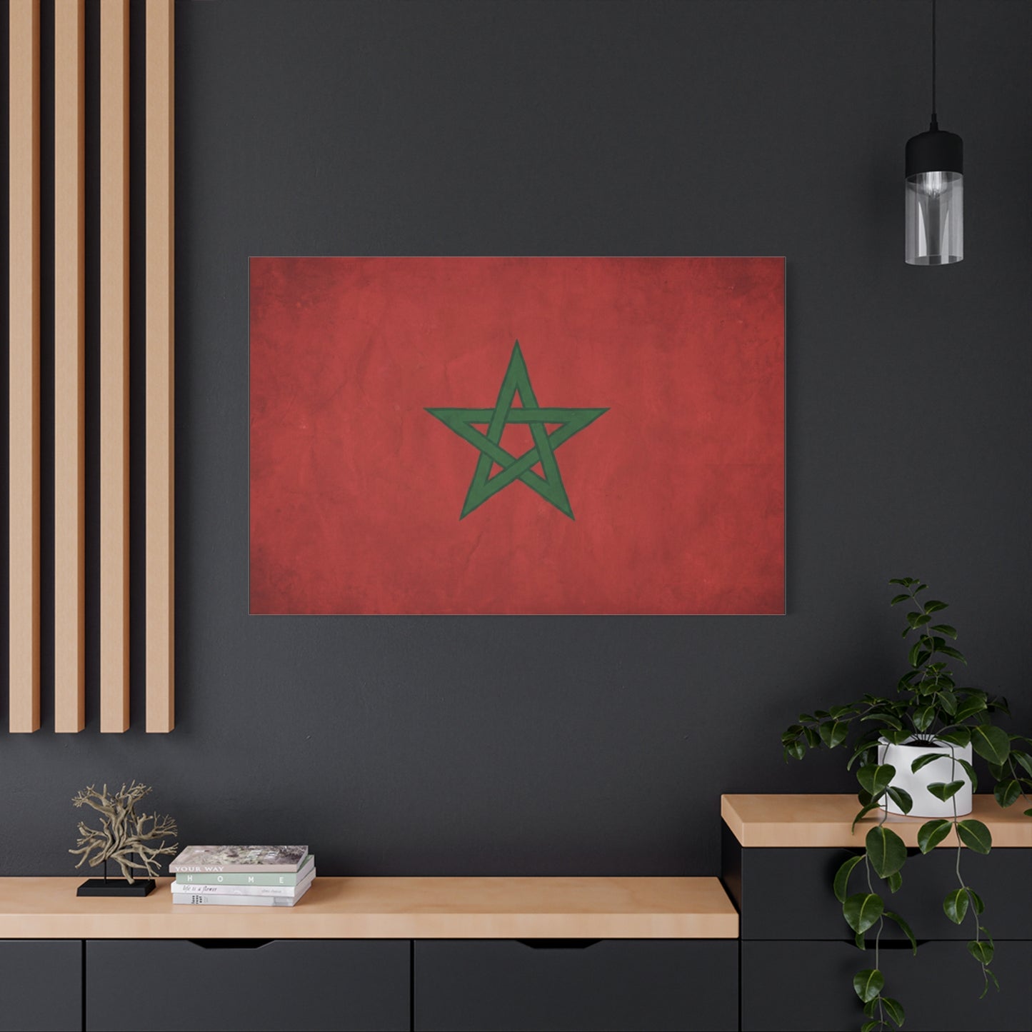 Morocco Flag Canvas Wall Art - Moroccan Red Green Pentagram Print, Vintage Textured National Decor - Modern Cultural Style - Living Room Wall Decor, Bedroom Home Decoration - Bedroom Home Decoration