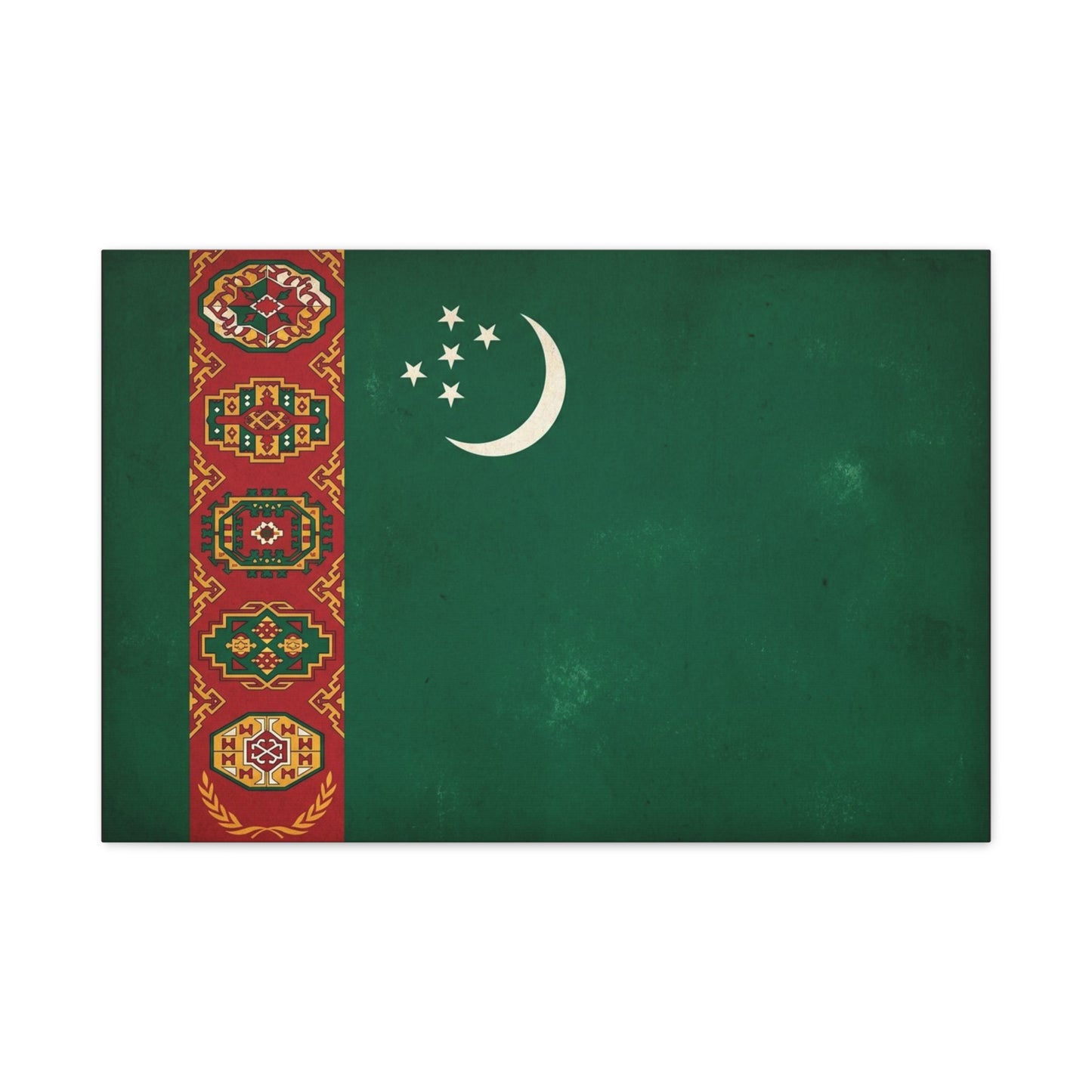 Turkmenistan Flag Canvas Wall Art - Vintage Nation Banner Print, Green Crescent Stars, Heritage Decor - Traditional Style - Living Room Wall Decor, Bedroom Home Decoration - Bedroom Home Decoration