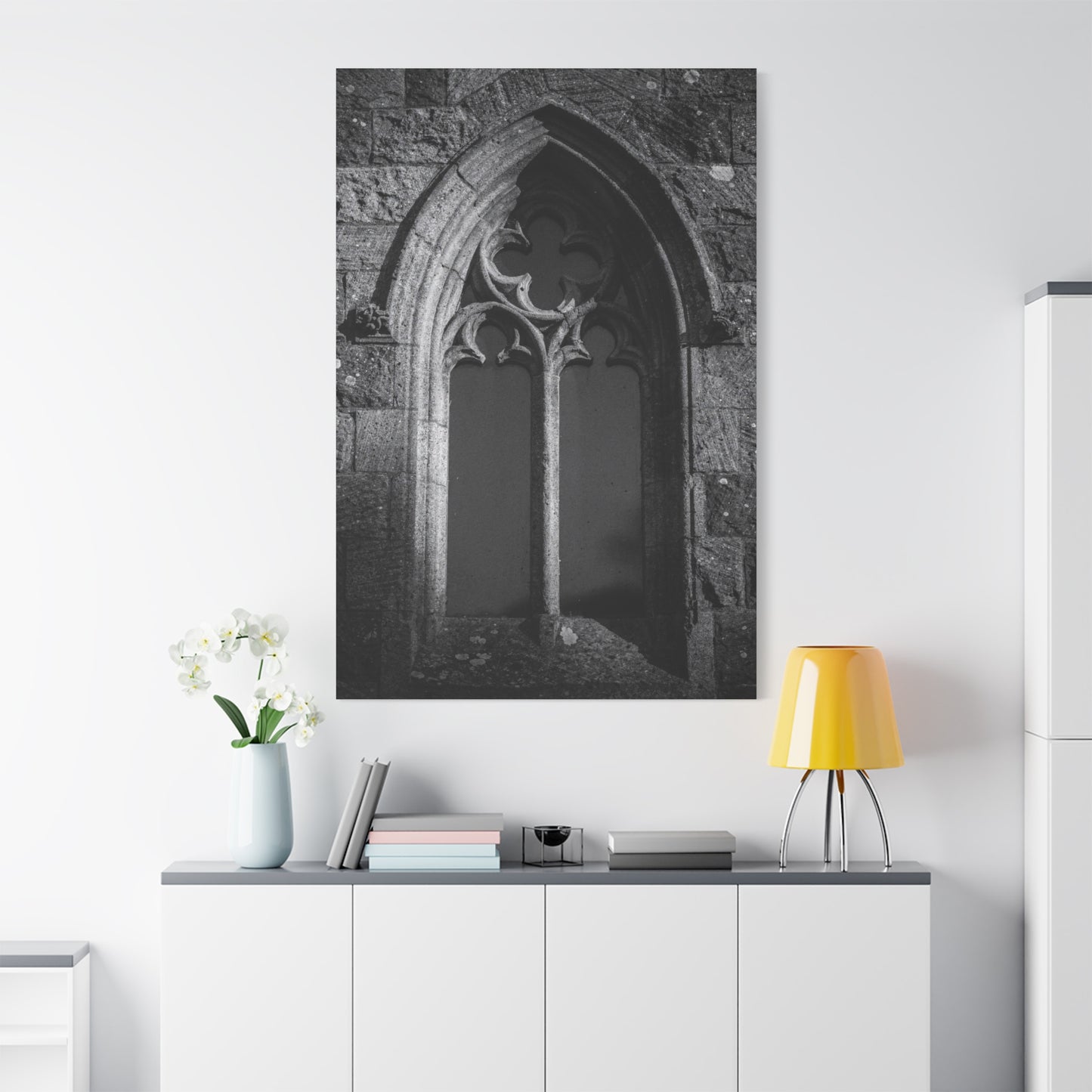 Gothic Church Window Canvas Wall Art - Black And White Stone Arch Architectural Print - Vintage Cathedral Style - Moody Living Room Wall Decor, Office Art Accent - Bedroom Home Decoration
