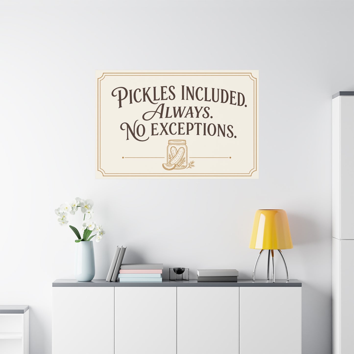 "Pickles Included. Always. No Exceptions." Funny Pickle Canvas Wall Art - Vintage Typography Kitchen Decor, Rustic Farmhouse Quote Print, Dining Room Wall Hanging - Ready to Hang - Ready to Hang