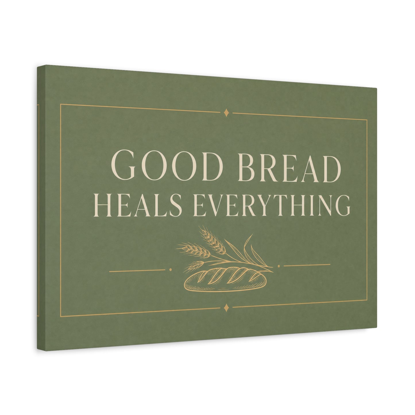 "Good Bread Heals Everything" Canvas Wall Art - Vintage Bread Quote Print, Sage Green Typography, Rustic Farmhouse Style - Ready to Hang - Deli Wall Decor - Sandwich Shop Sign - Diner Decor