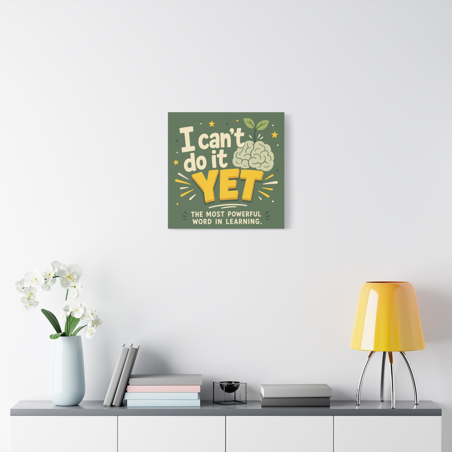 "I Can't Do It Yet" Motivational Canvas Wall Art - Growth Mindset Quote Print, Classroom Decor, Green Typography Poster, Teacher Office Wall Decor, Kids Study Room Decoration - Bedroom Home Decoration