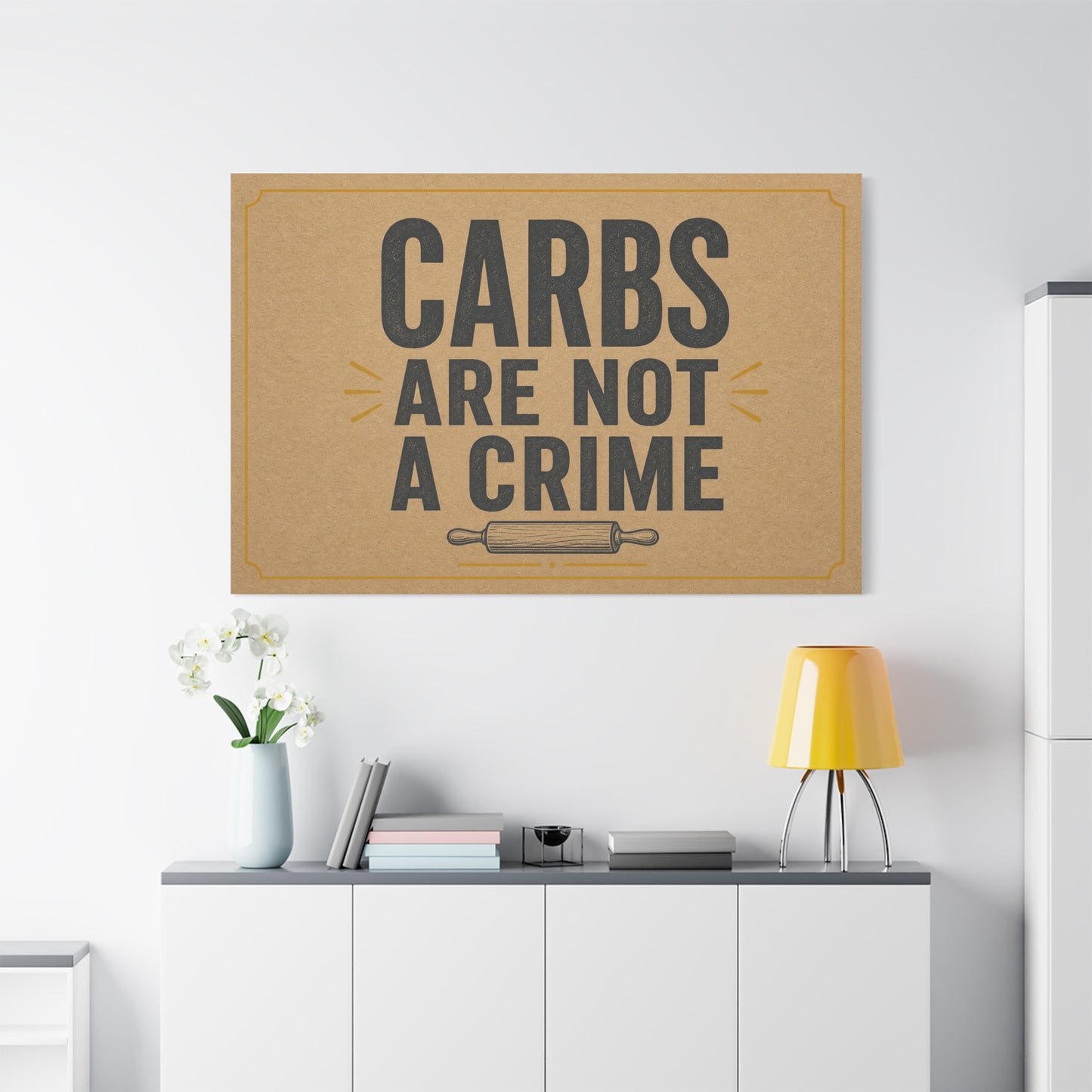 "Carbs Are Not A Crime" Funny Kitchen Canvas Wall Art - Rustic Typography Quote Print, Farmhouse Food Humor Decor - Dining Room Home Decoration - Living Room Wall Decor - Bedroom Home Decoration