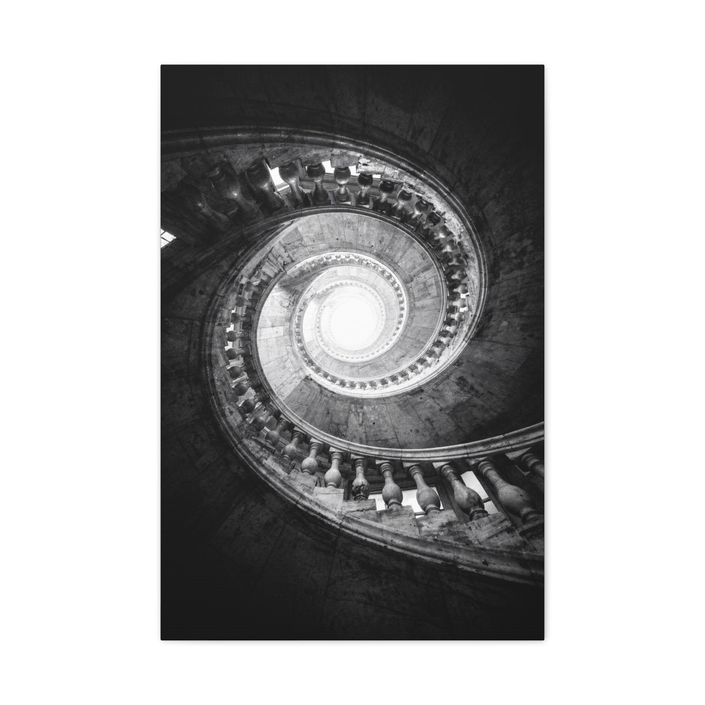 Spiral Staircase Canvas Wall Art - Black And White Architectural Art Print - Dramatic Stone Rotunda, Contemporary Interior Decor - Living Room Wall Decor, Office Art - Bedroom Home Decoration
