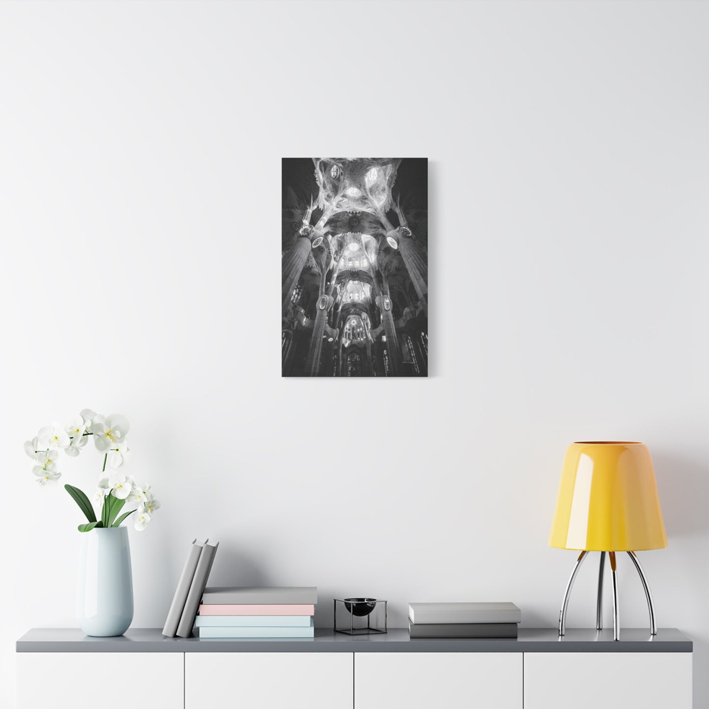 Sagrada Familia Cathedral Interior Canvas Wall Art - Black And White Architectural Art Print - Gothic Modern Sacred Ceiling View - Living Room Wall Decor Office Accent - Modern Farmhouse Style