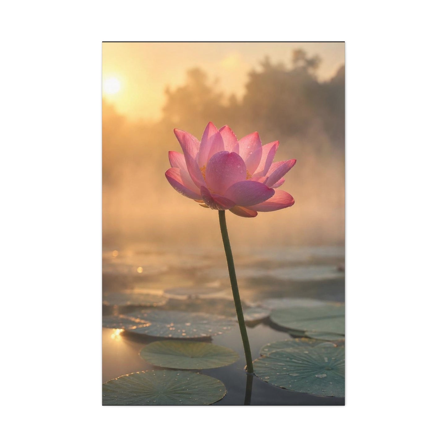 Pink Lotus Canvas Wall Art - Serene Water Lily Sunrise Floral Print - Soft Golden Light, Matte Canvas Print - Bedroom Wall Decor, Bathroom Home Decoration, Zen Meditation Space - Cozy Reading Nook Art